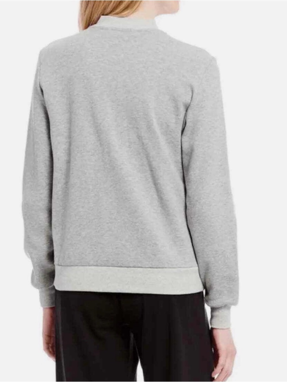 Eileen Fisher Light Gray Organic Cotton Crewneck Knit Bomber-style Jacket, sz L - Picture 6 of 9